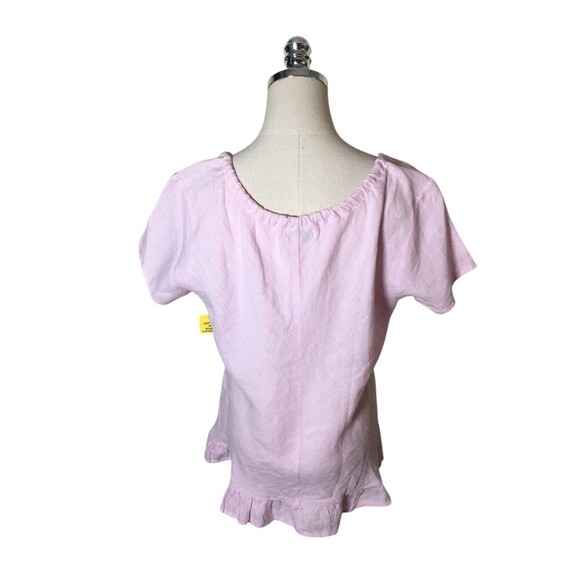 Russ Berens Top Women's Size Large Pink 100% Linen Short Sleeve Drawstring Neck - Picture 2 of 6
